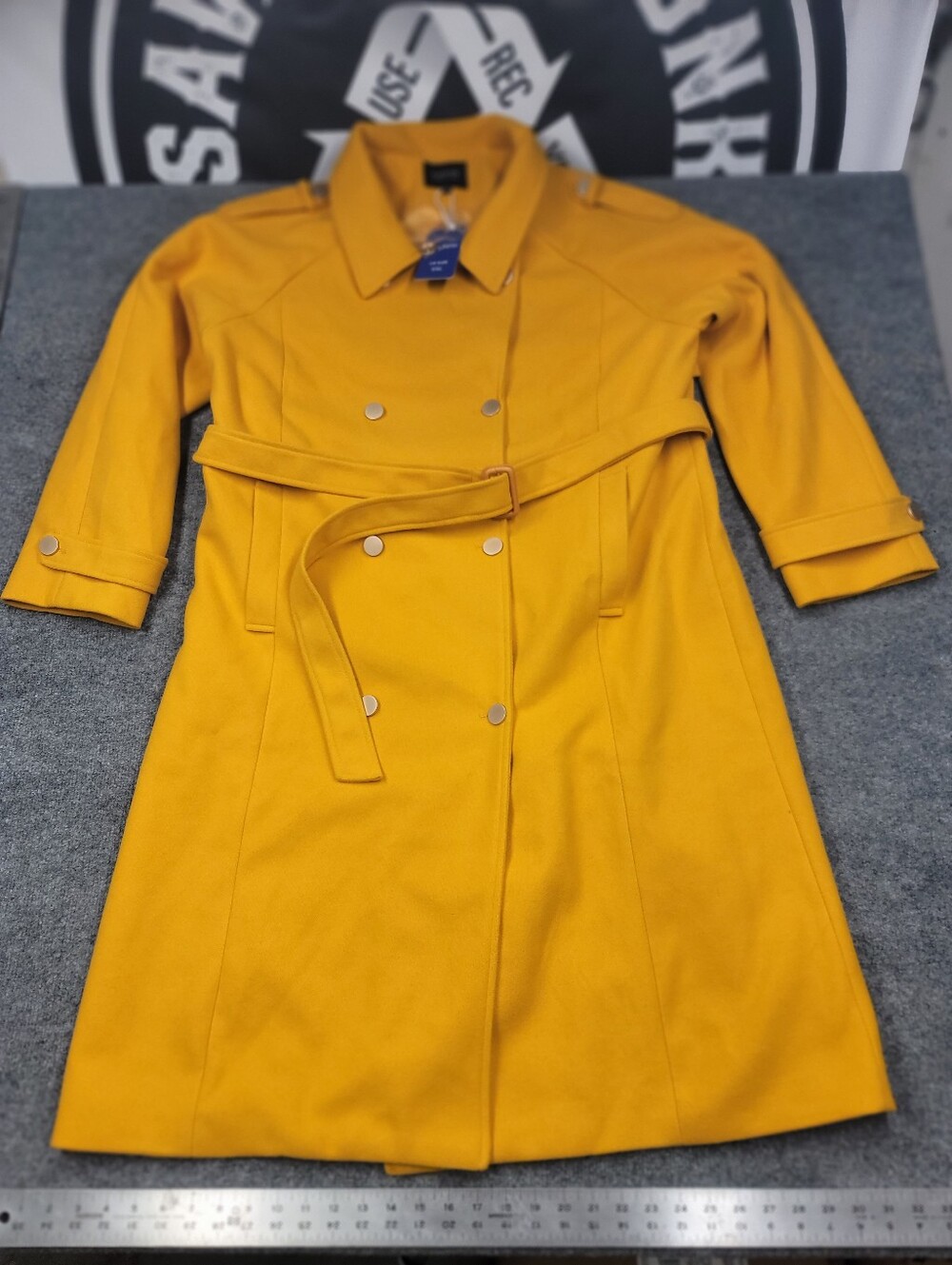 ChouYatou Fashion Collection Wool Blend Trench Coat Yellow Womans Size XXL New
